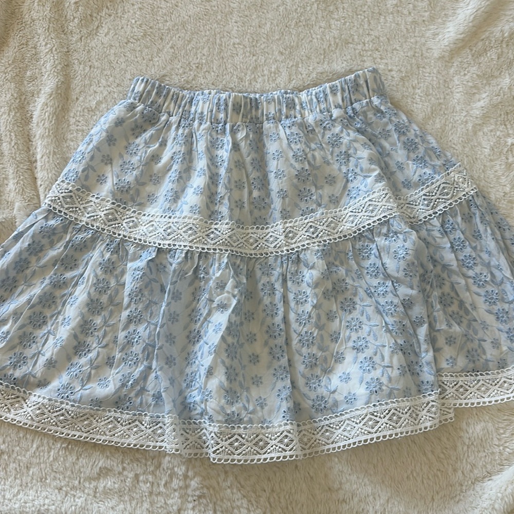 Brand new with tags, blue, and white skirt